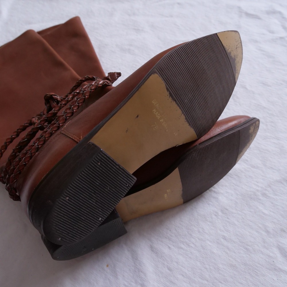 80s peanut butter brown leather mid calf boho boots - Picture 4 of 9